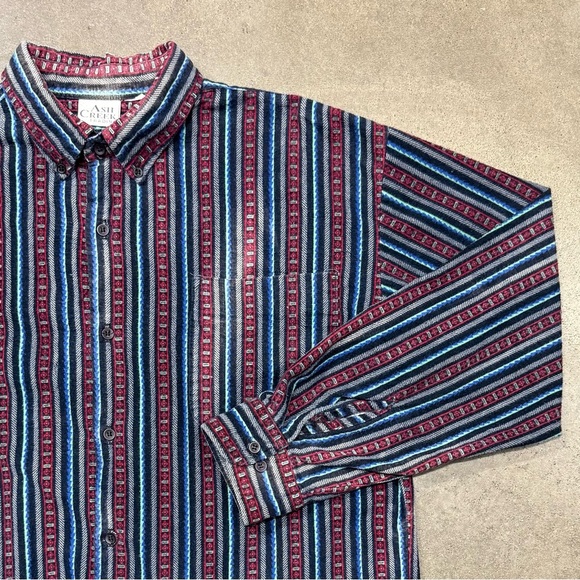 Vintage Ash Creek Trading Men’s Striped Flannel Shirt L Faded Distressed - Picture 2 of 9